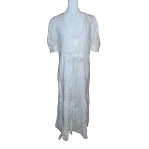 NEW Alice + Olivia Stori Ivory Lace Smocked Midi Dress V Neck Size 12